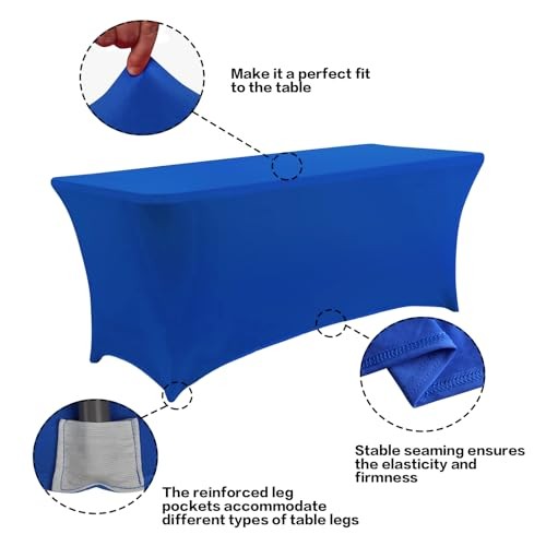 2 Pack 6FT Table Cloth for Rectangular Fitted Events 6 Ft - 2 Pcs Royal Blue