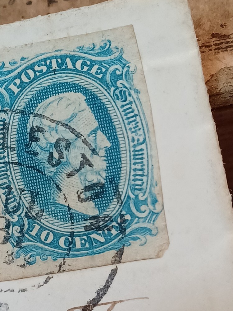 1863, 10 Cent Confederate State Blue Jefferson Davis Antique Stamp Postal Mail
