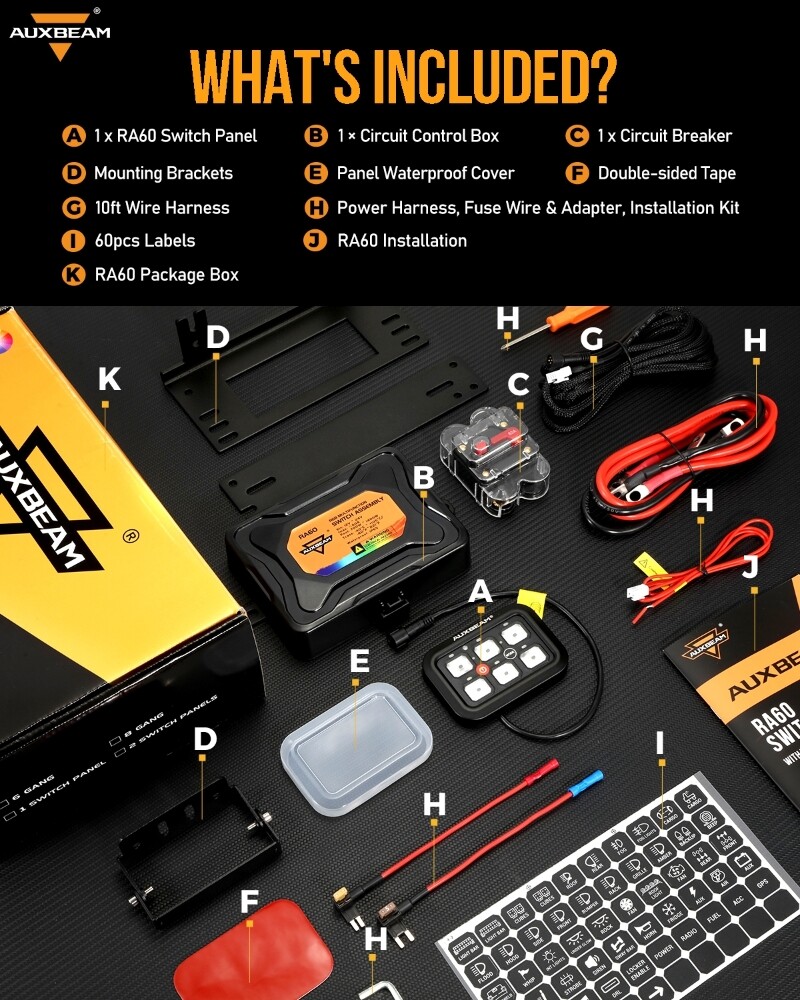 AUXBEAM 6 Gang RGB Switch Panel Toggle LED Light Circuit Relay System Controller