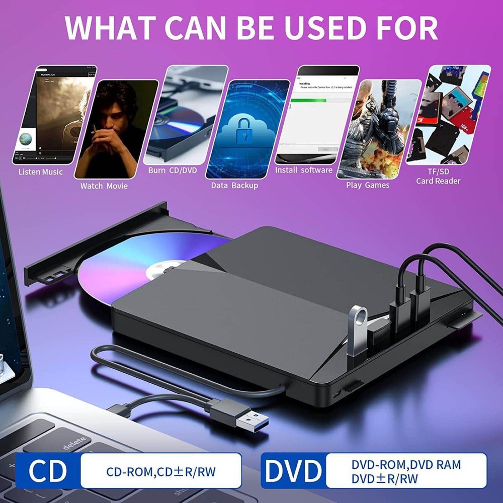 Portable External CD DVD Drive PC Laptop Burner Reader Writer USB 3.0