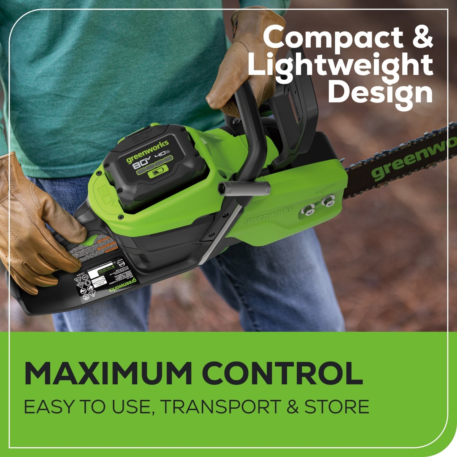 Greenworks 80V 18 inch Cordless Chainsaw 2500W with 4Ah Battery and 2A Charger