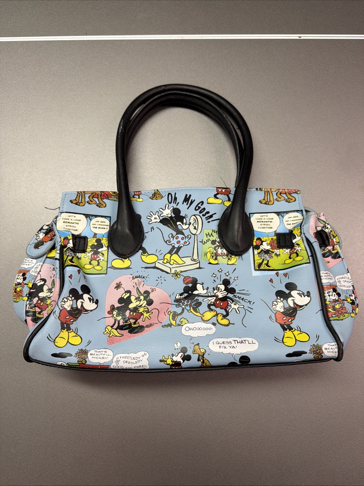 Disney Minnie & Mickey Mouse Purse Lock & Key Satchel Handbag Cartoon Comic Blue