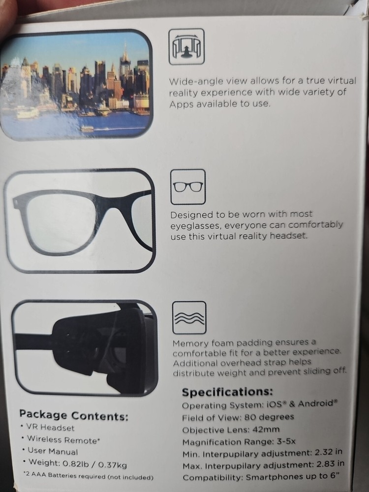 Cynoculars Virtual Reality Headset + Tested Remote W/FRESH BATTERIES