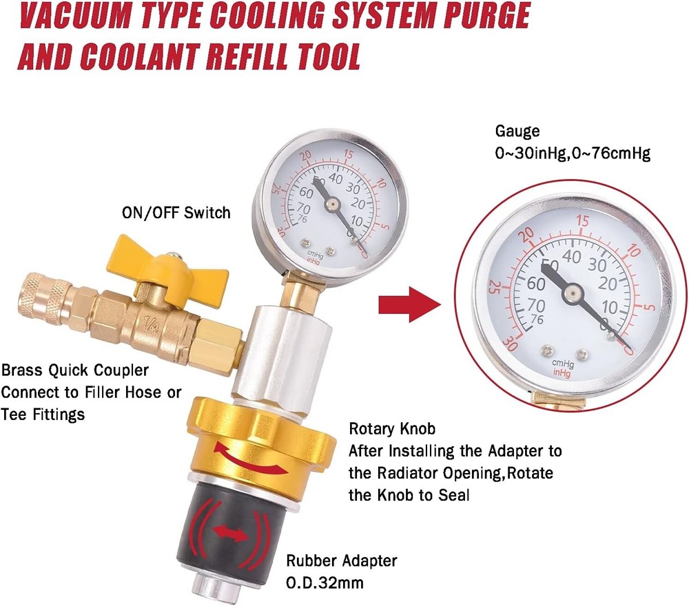 Engine Cooling System Vacuum Purge & Refill Kit Set Universal Pro Tools