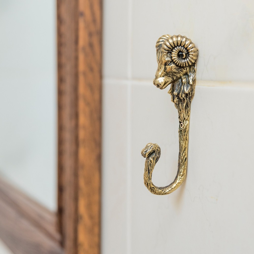 Aries Ram Head Wall Hook – Solid Brass Handmade Hanger for Coats & Towels