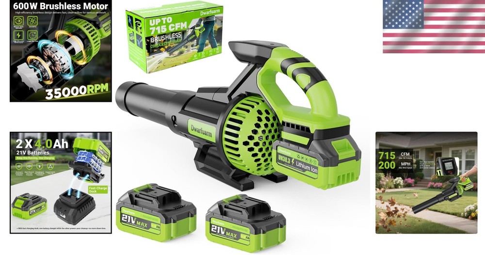 Battery Powered Leaf Blower with 3-Speed Modes & Ergonomic Design - 3.7 lbs