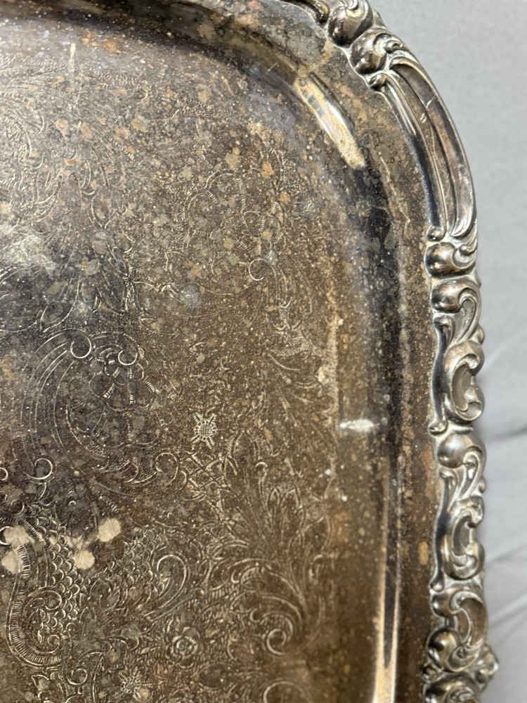 Antique EPNS Silverplate Footed Tray 28.75” Venetian Scroll Pattern