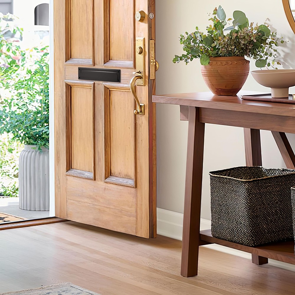 KHTUMEWARE Matte Black 13" Solid Brass Mail Slot w/ Internal Frame - 1 Pack