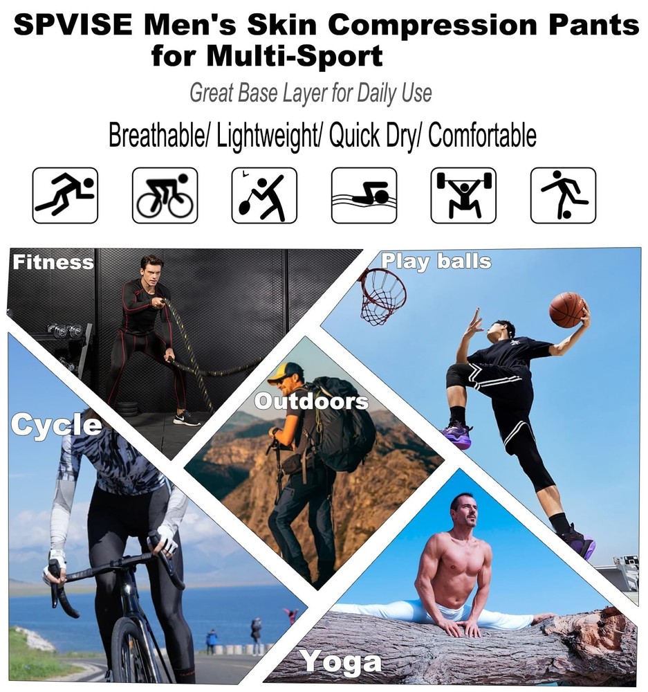 SPVISE 2 or 3 Pack Compression Pants Men Running Leggings Workout Base Layer ...