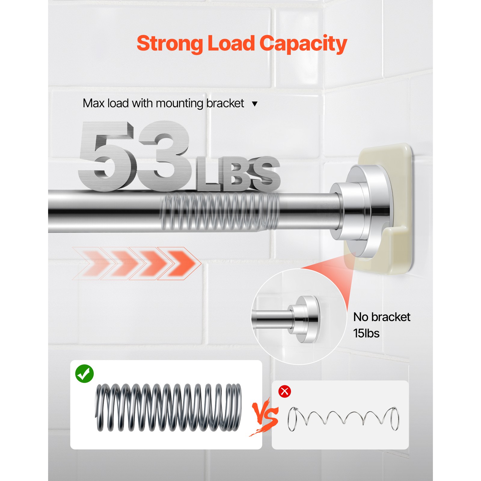 Uimoso Adjustable Tension Shower Rod, 28-76 in, Stainless Steel, Silver