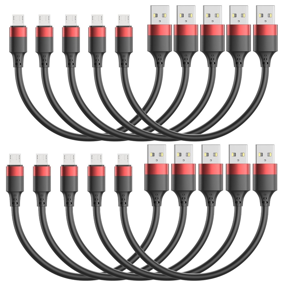 10 Pack Short Micro USB Cable 1ft, Bulk 12 inch 1 FT, Red