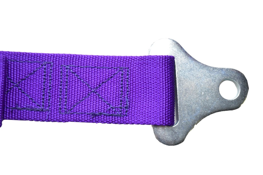 PURPLE 4 POINT SEATBELT 2" HARNESS, PULL DOWN LAP BELTS FLOOR MOUNT PUSH BUTTON