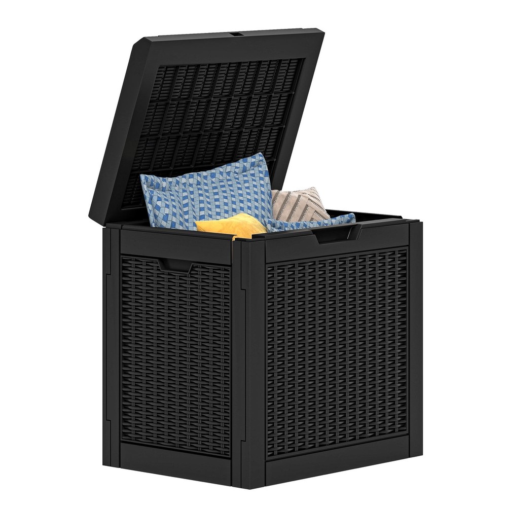Outdoor Lockable 32 Gal Resin Deck Box Storage Box W/ Lockable Lid & Side