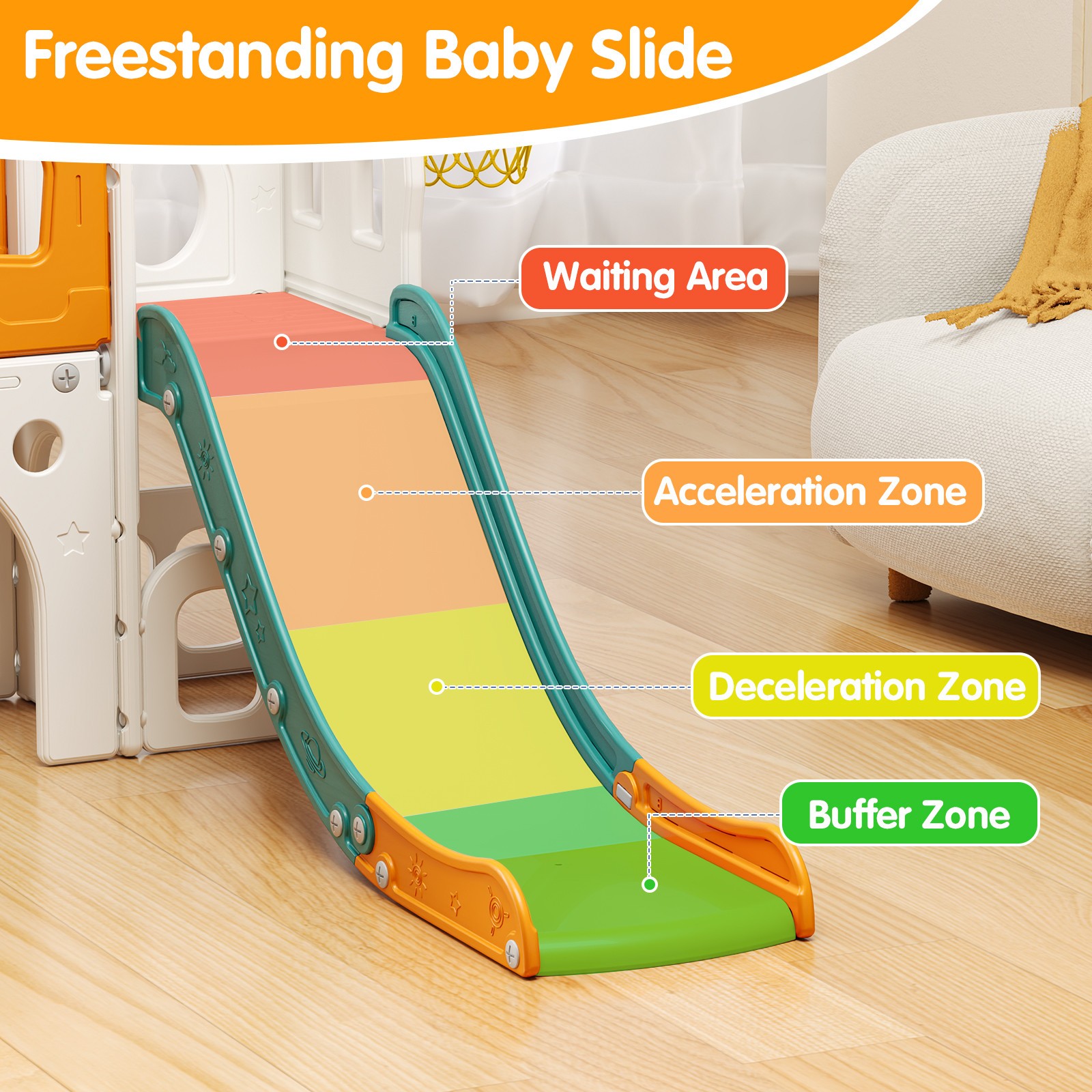 9 in 1 Toddler Slide Set with Rock Wall, Slide for Kids 1-3, Indoor & Outdoor