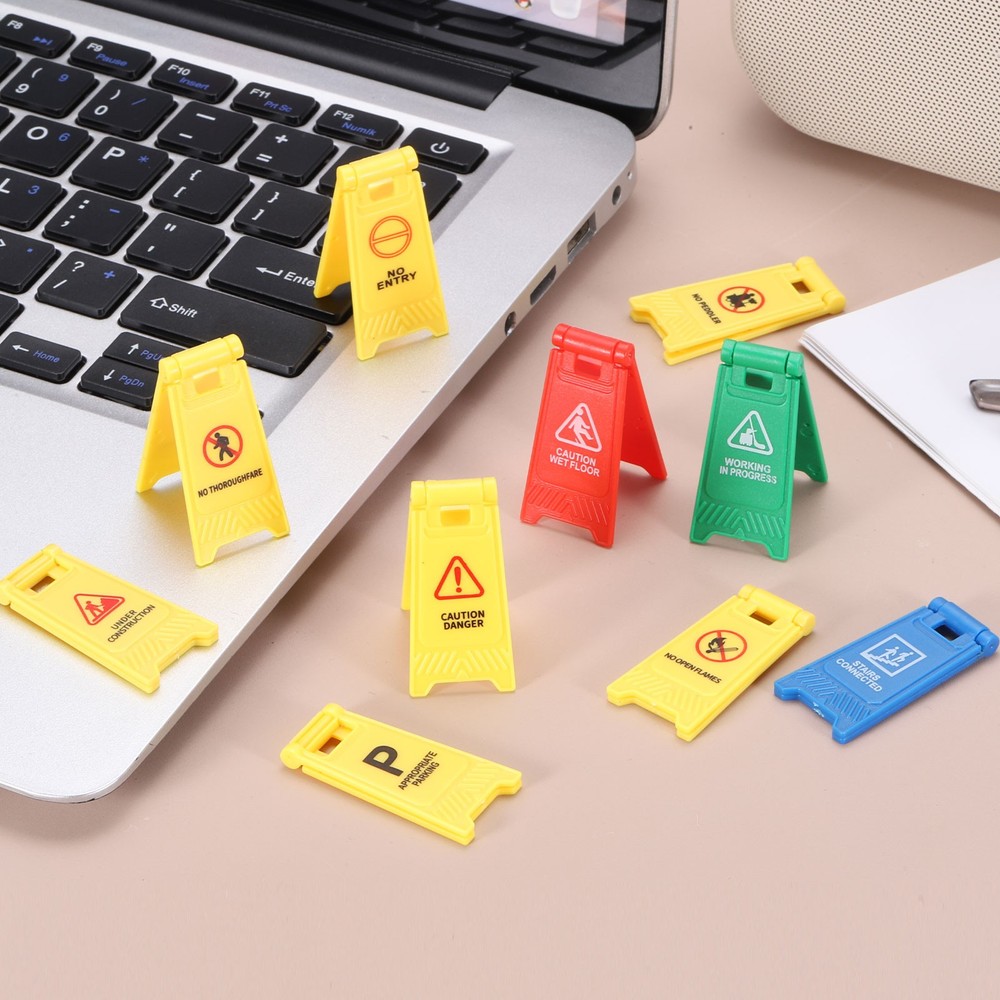 Miniature Warning Sign, Warning Signs (Blue, 8pcs)