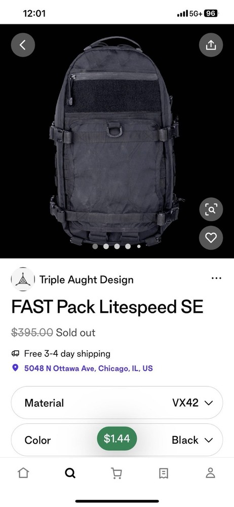 Triple Aught Design FAST Pack Litespeed SE Black Tactical Backpack