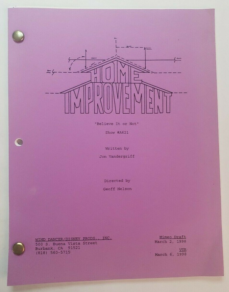HOME IMPROVEMENT / Jon Vandergriff 1998 TV Script, "Believe It or Not"