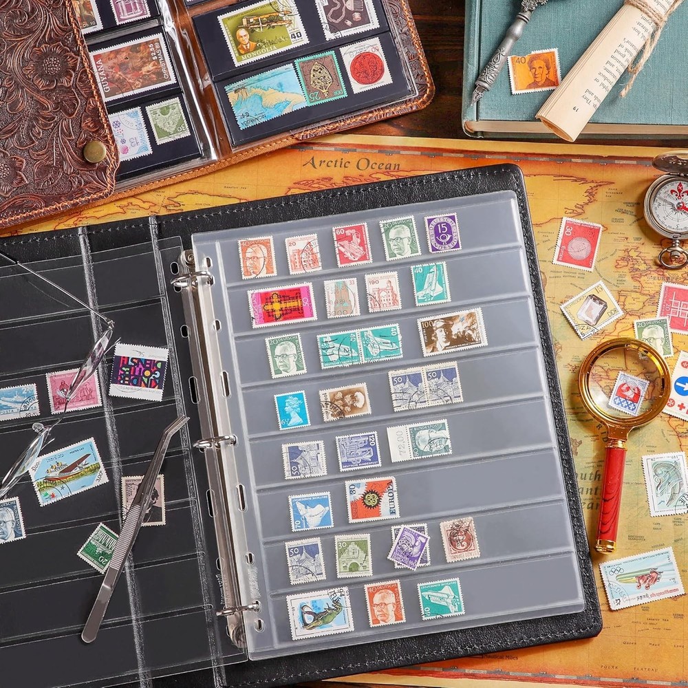 10 Sheets Postage Stamp Collecting Inserts, 80 Pockets Clear Stamp Album Page...