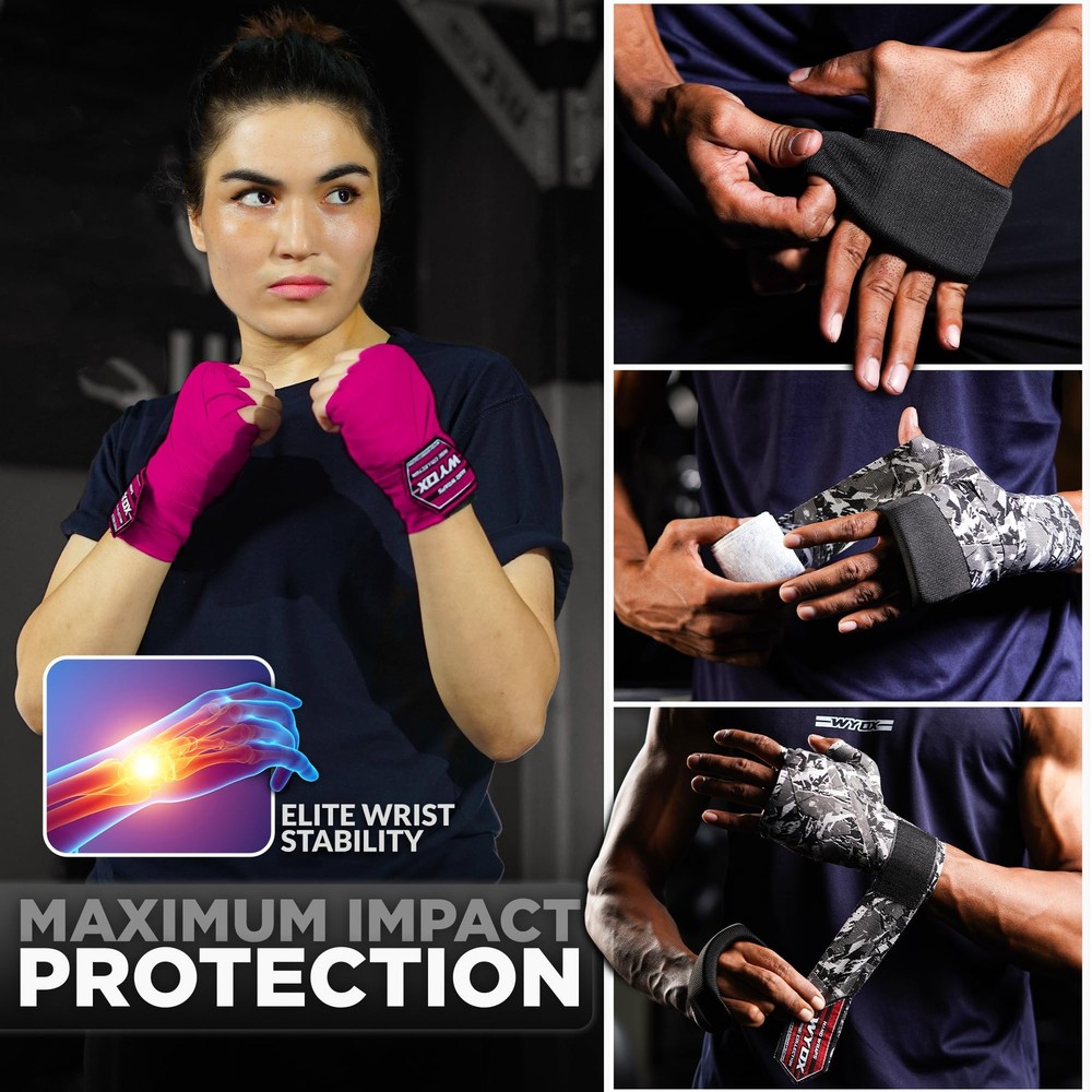 Boxing Hand Wraps Inner Gloves, Elasticated Thumb Loop Bandages Mexican Style...