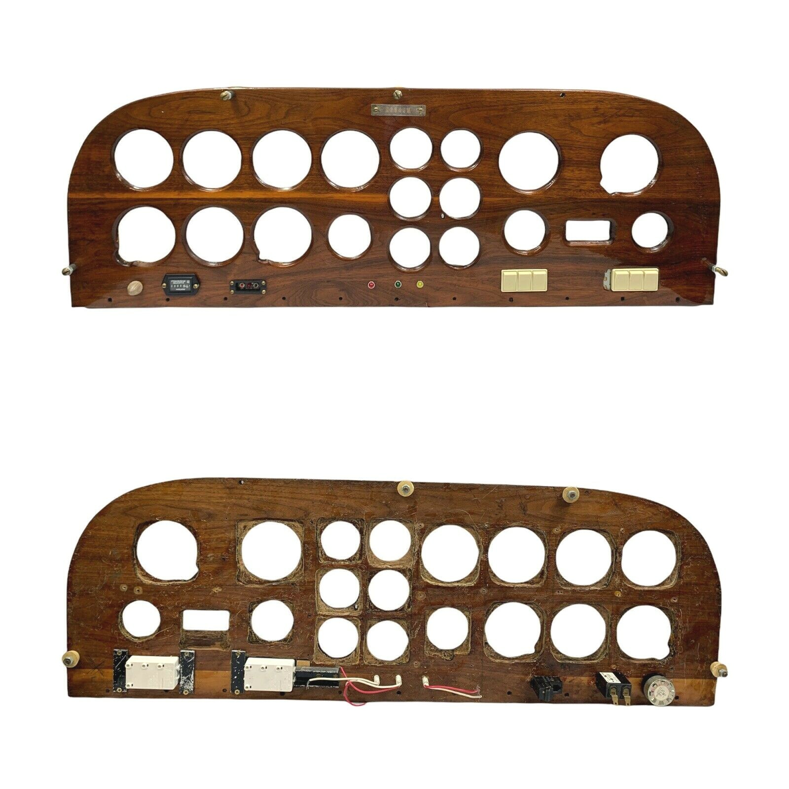 Rare Vintage World War II Military Aircraft Instrument Control Panel (Walnut Woo