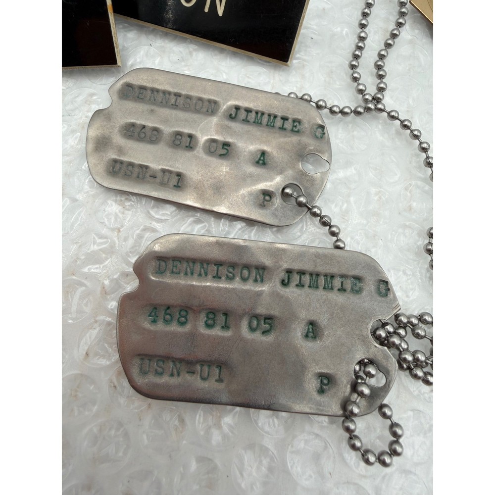 US Navy Dog Tags Jimmie G Dennison 468 81 05 USN-U1 2 Piece Set D5