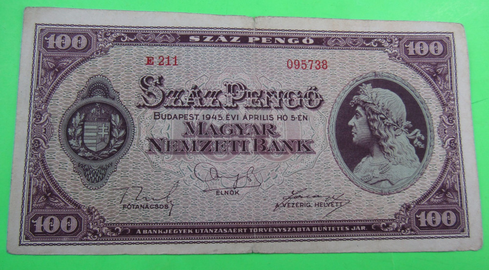 HUNGARY, 100 PENGO, P#111, 1945