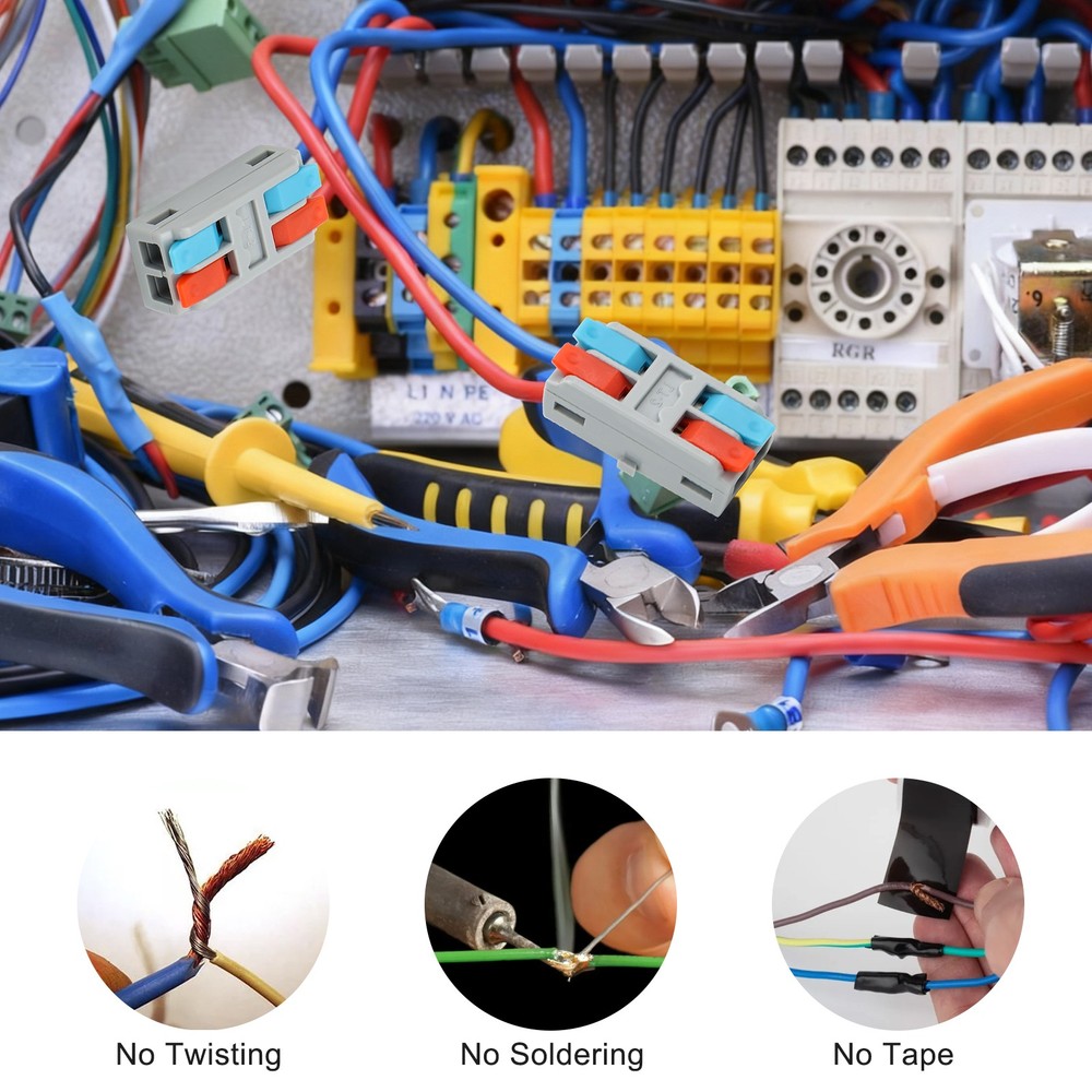 50 PCS Mini Quick Connect Electrical Wire Connectors 2-in-2-Out Inline Terminals