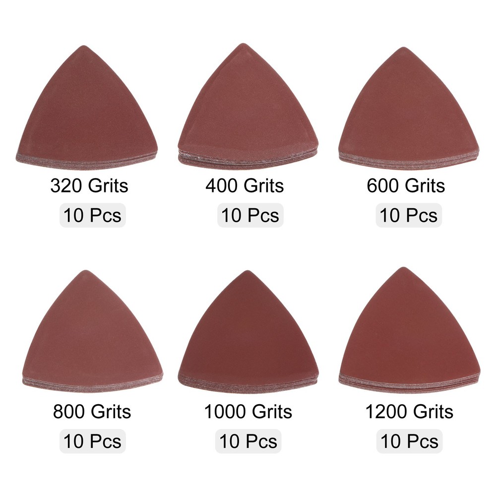 60Pcs Triangular Sandpapers 320-1200 Grits Hook & Loop Sanding Pads