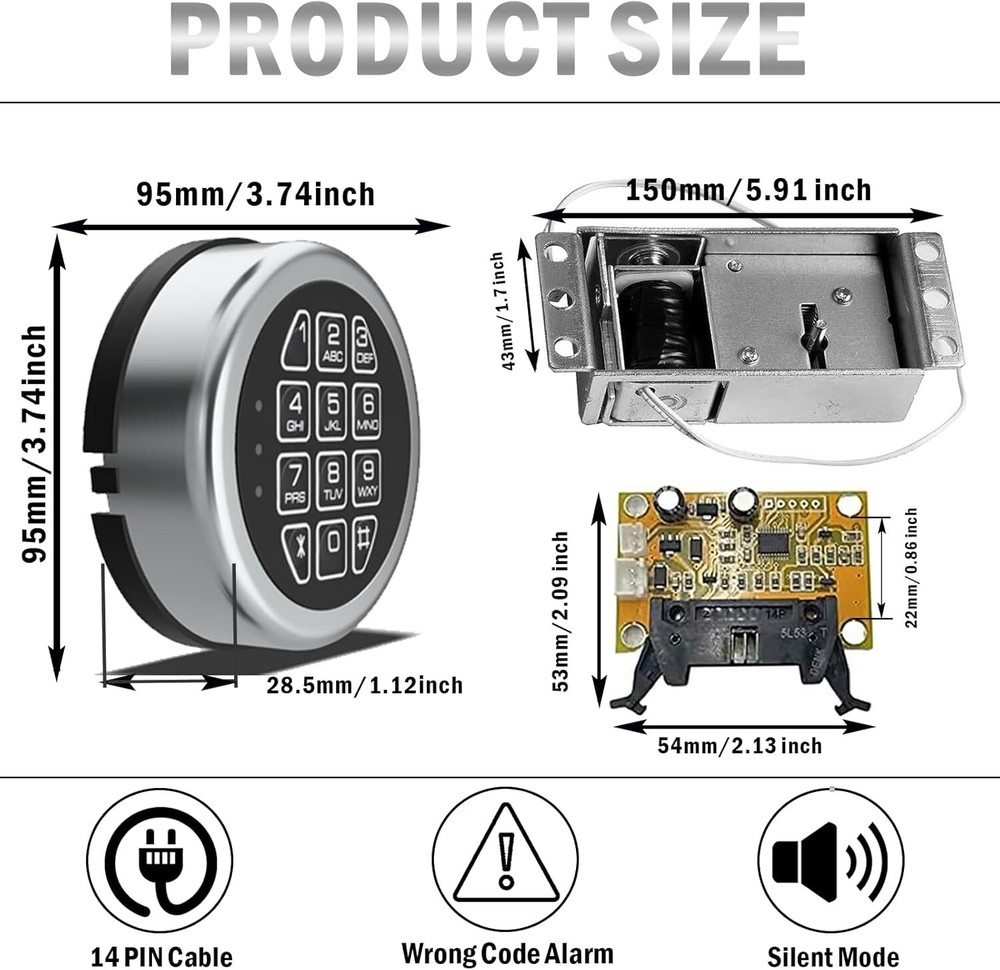 Gun Safe Lock Replacement Digital Keypad Solenoid Lock with 2 Master Keys