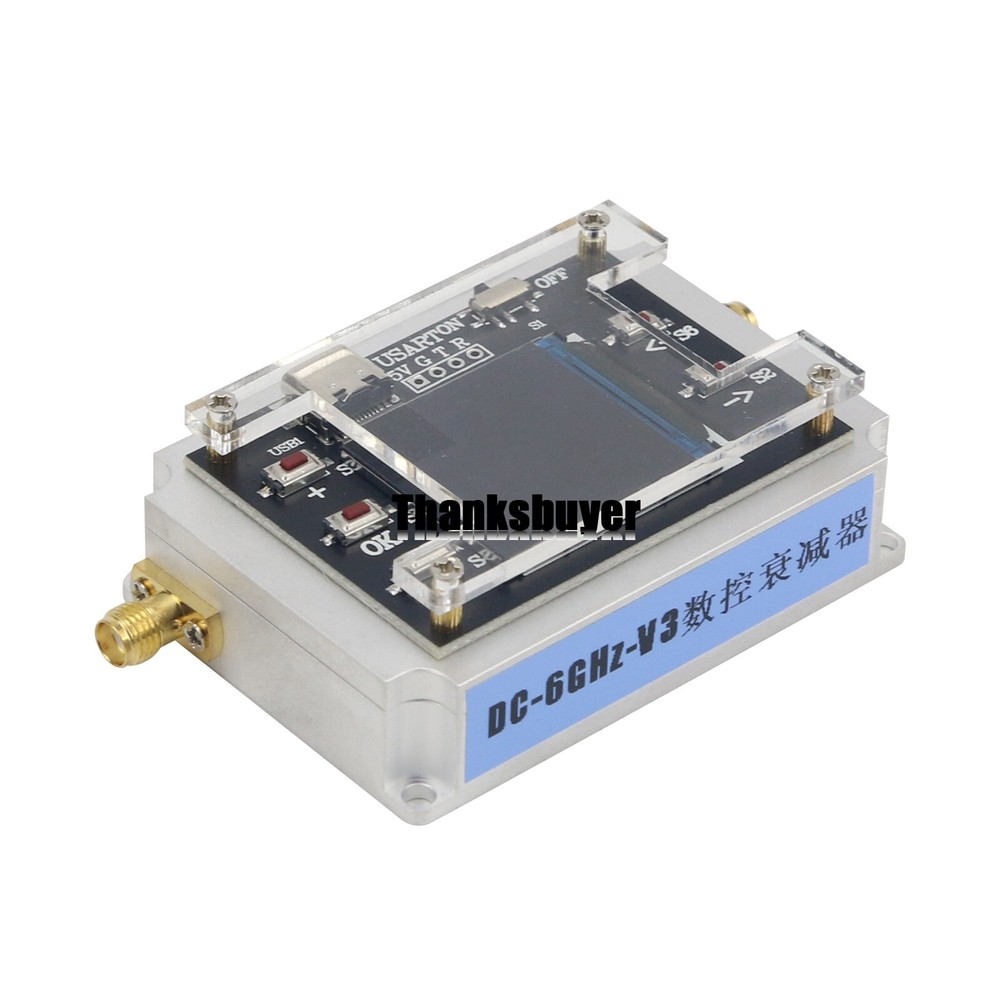 90DB Programmable Attenuator Module RF Attenuator Step 0.25DB 1.3" OLED DC 6GHZ