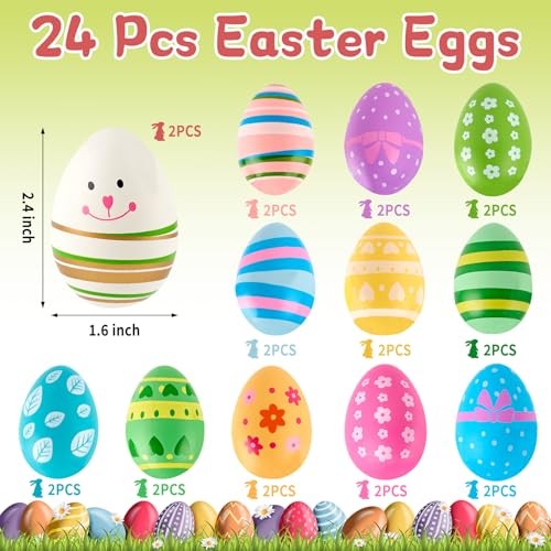 24Pcs Easter Egg Tree Ornaments, Colorful Hanging Eggs Ornaments Easter Party