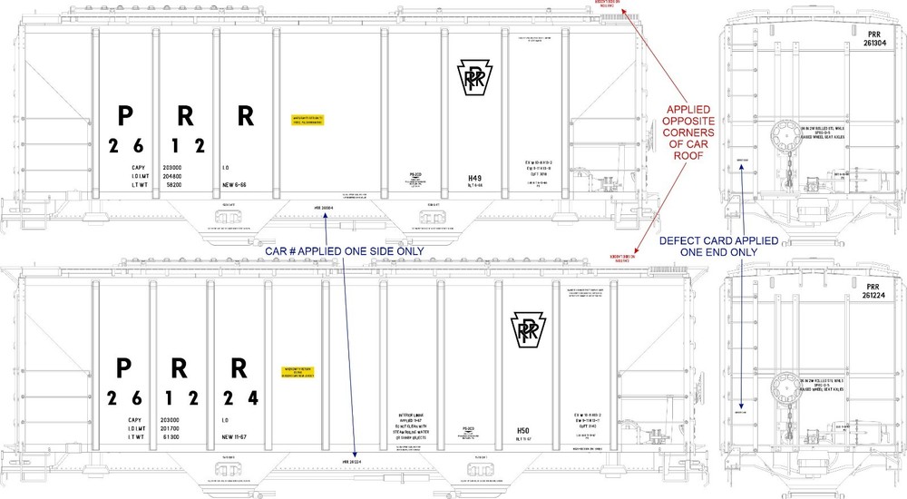 Prr H49 & H50 Covered Hopper Decals