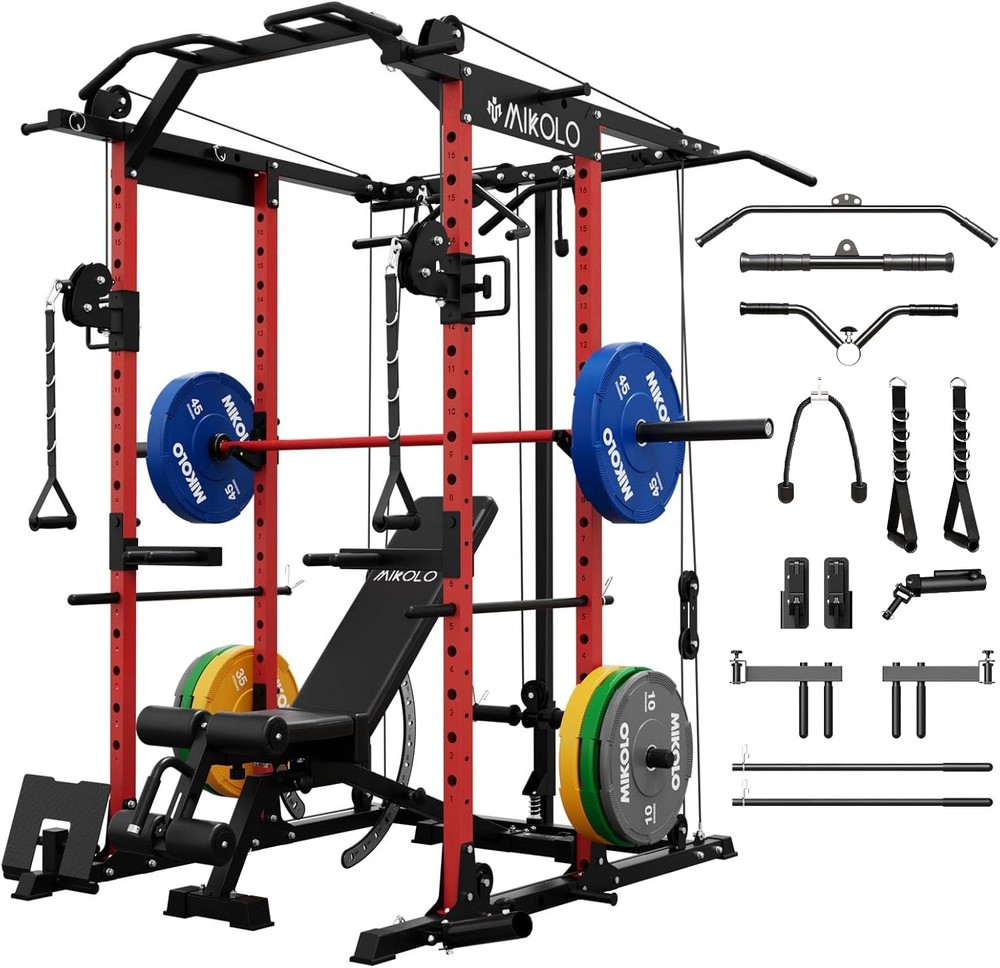 Power Rack with Cable Crossover System 1500LBS Squat Rack w/LAT Pull down System