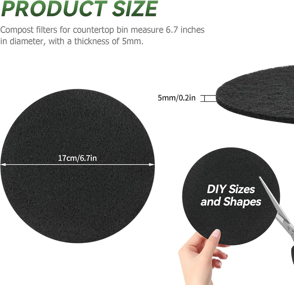 12 Pack 6.7 Inch Charcoal Filters for Kitchen Compost Bin Pail Replacement