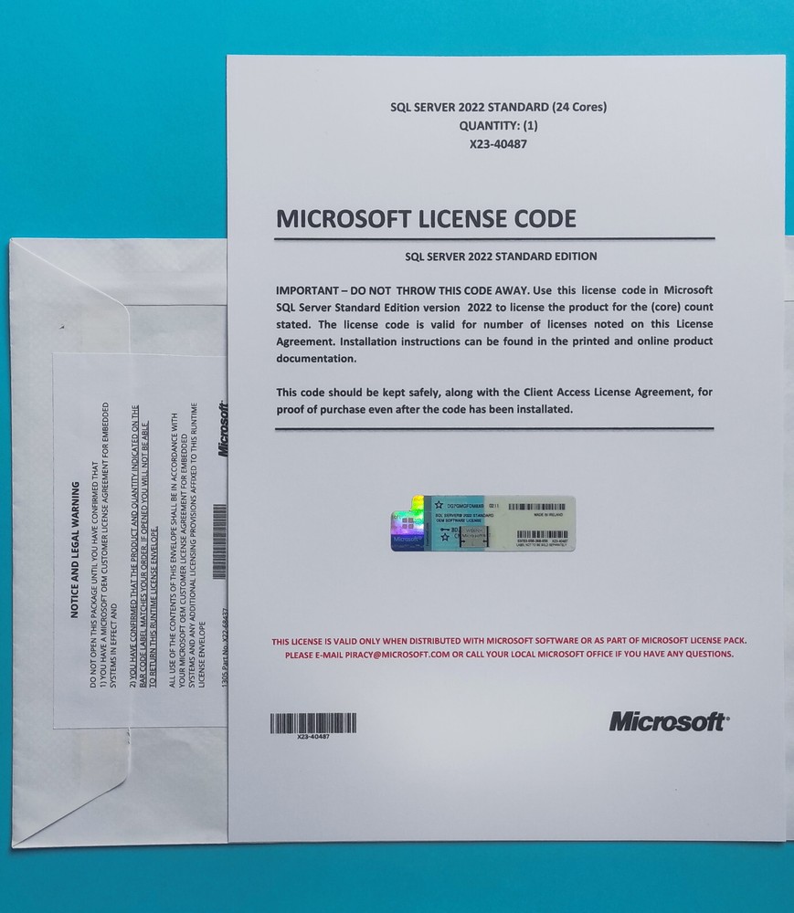 SQL Server 2022 Standard 24 Core Unlimited User CAL License, DVD & CoA