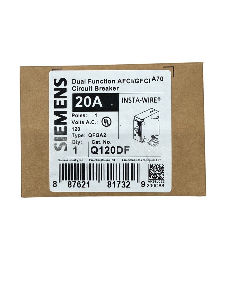 Siemens Q120DF 20A Single Pole Dual Function AFCI/GFCI Circuit Breaker w pigtail