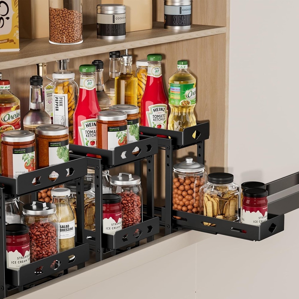 Pull Out Spice Rack Organizer, 2-Tier Vertical Spice Rack, Height Adjustable ...