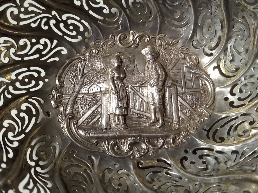 Decorative, Antique, Silver Bowl with handle.