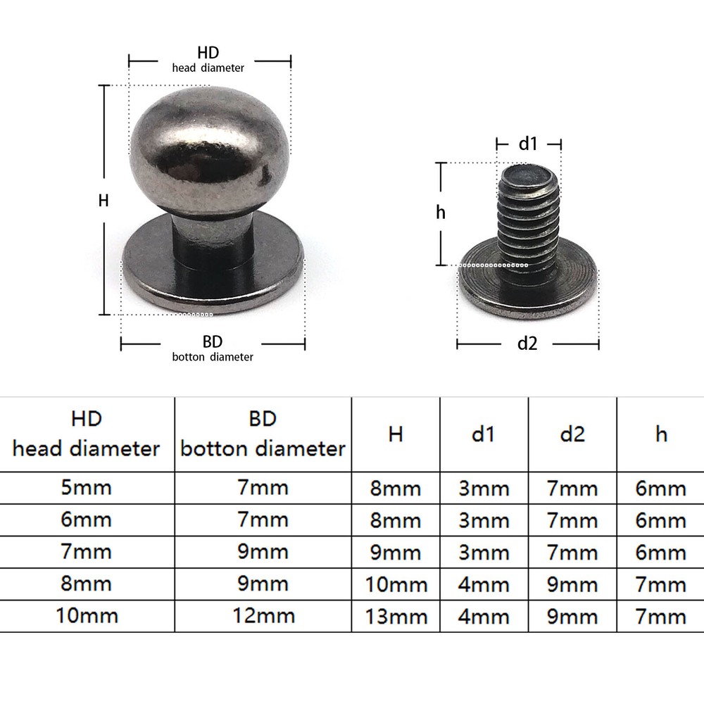 10pcs Solid Brass Round Head Stud Screwback Leather Bag Chicago Screw Nail Rivet