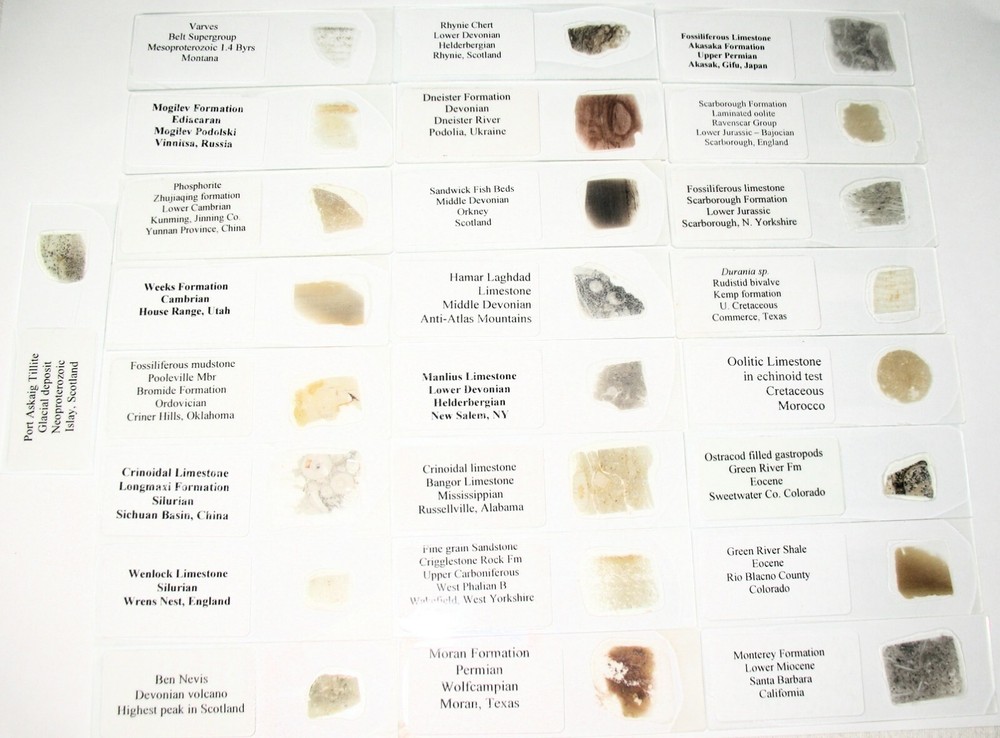 Geological Rock Formation & fossil Thin Section collection 100 slides in case