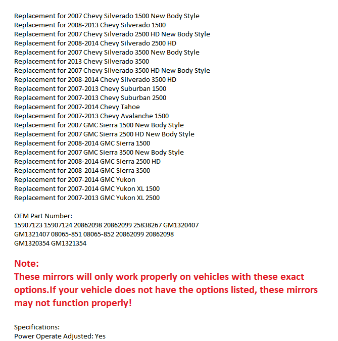 MOTOOS Towing Mirrors Replacement for 07-14 Chevy GMC Select Models