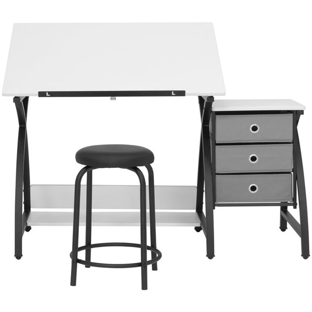 Studio Designs Comet Center Plus Drawing Table with Stool in Black and White
