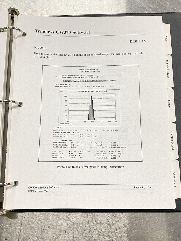 Nicomp Model 380 Window Based Software- Users Guide / Instructions Manual