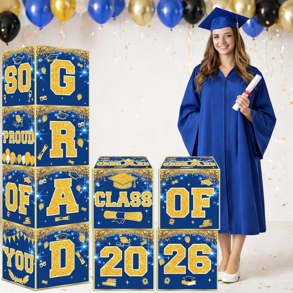 Blue and Gold Graduation Decorations 2026, 4Pcs