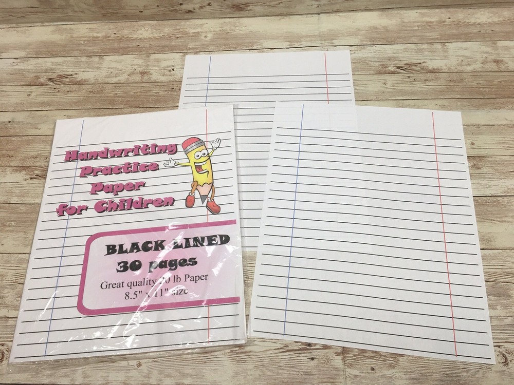 Black Lined- Handwriting Practice Paper For Children - 30 Sheets