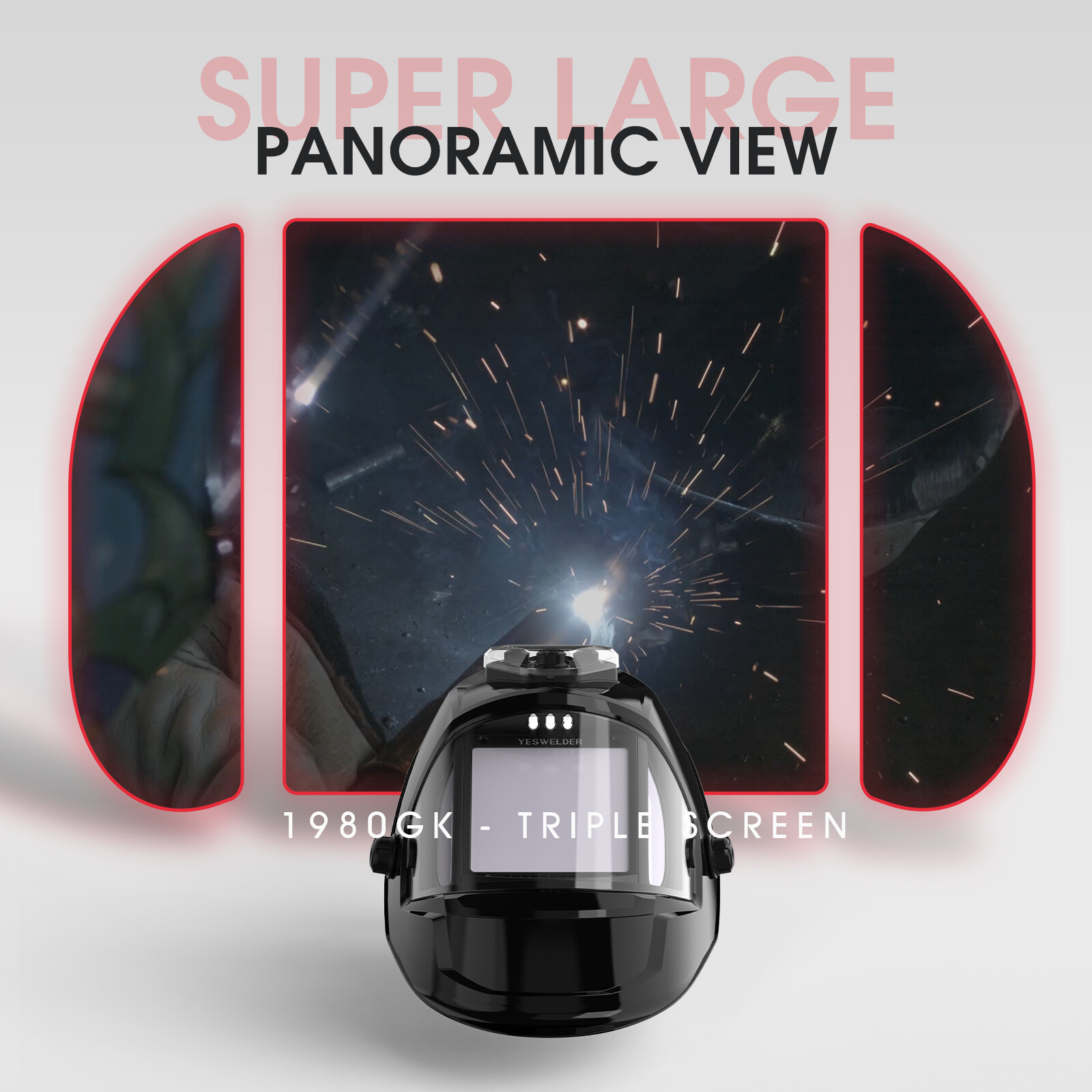 Panoramic View Auto Darkening Welding Helmet, Large View/True Color Welder Mask