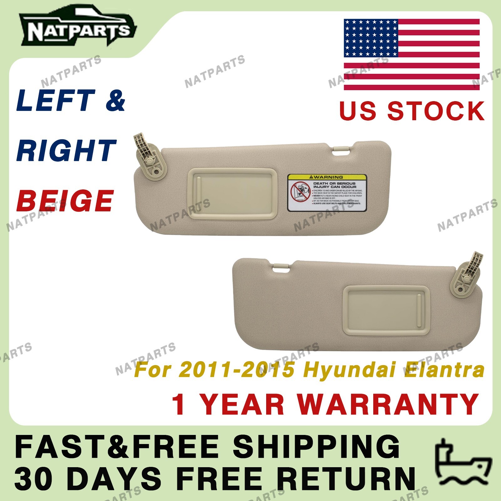 Pair Beige Side Sun Visor for 2011-2015 Hyundai Elantra 852103X000TX