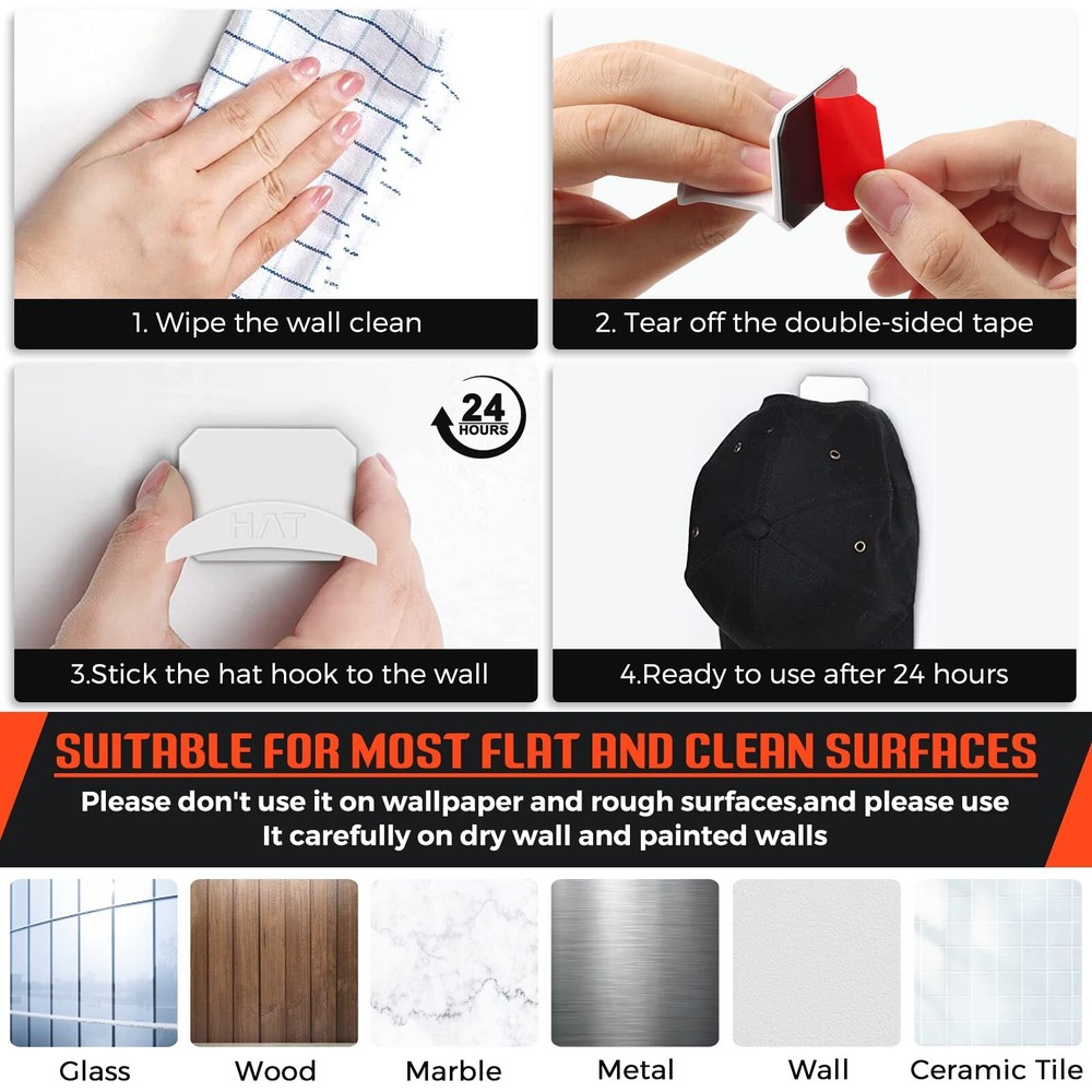 32 Pack Wall Mount Hat Rack for Baseball Caps Hanger Holder No Drilling