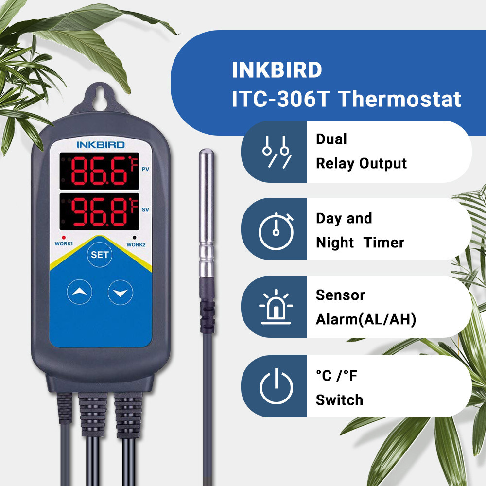 Inkbird Wired Digital Temperature Controller Heat Thermostat Hydroponics ITC306T