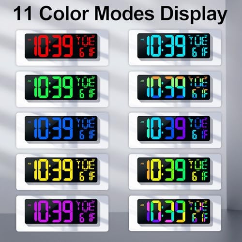 Large Digital Wall Clock 17.2" Bluetooth Auto 11 Colors Bluetooth Time Sync